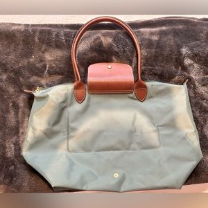 Large Longchamp le Pliage teal tote